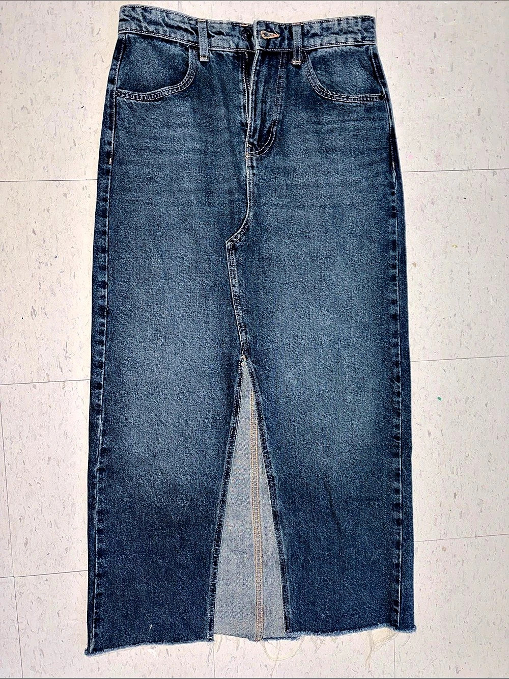 Zara ZARA Denim Midi Skirt with Front Split Blue Medium